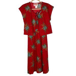 Vintage 1960's 1970's M S Young Hawaii Liberty House Red Floral Dress & Shrug